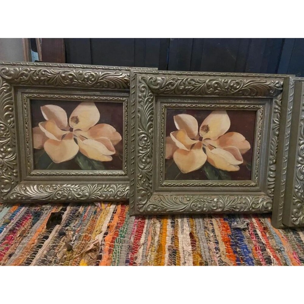 Vintage Home Interiors Magnolia Framed Floral Art Prints - Set of 4